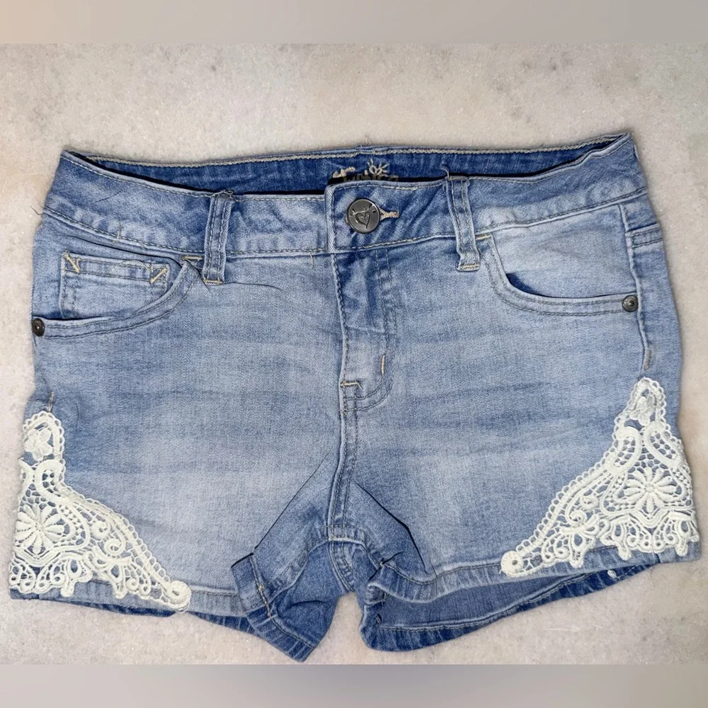 Justice Light Blue Denim Shorts with White Lace